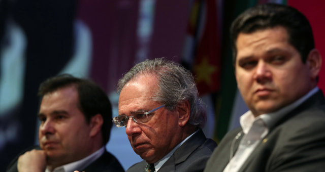 Rodrigo Maia, Paulo Guedes, e Davi Alcolumbre