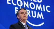O presidente Jair Bolsonaro fala ao participar da reunião anual do Fórum Econômico Mundial em Davos, Suíç