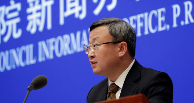 Vice-ministro de Comércio da China, Wang Shouwen, concede entrevista coletiva em Pequim