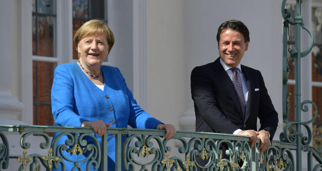 Chanceler alemã, Angela Merkel, recebe o premiê italiano, Giuseppe Conte
