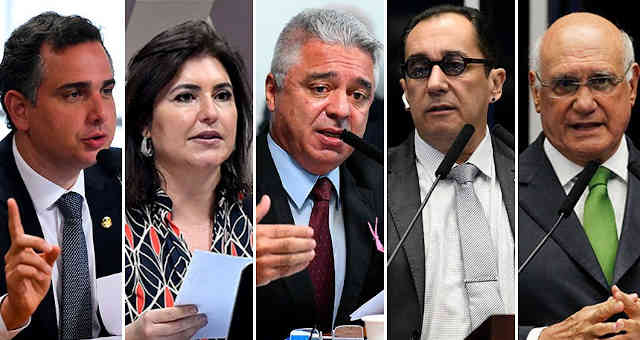Senadores Rodrigo Pacheco, Simone Tebet, Major Olímpio, Jorge Kajuru e Lasier Martins