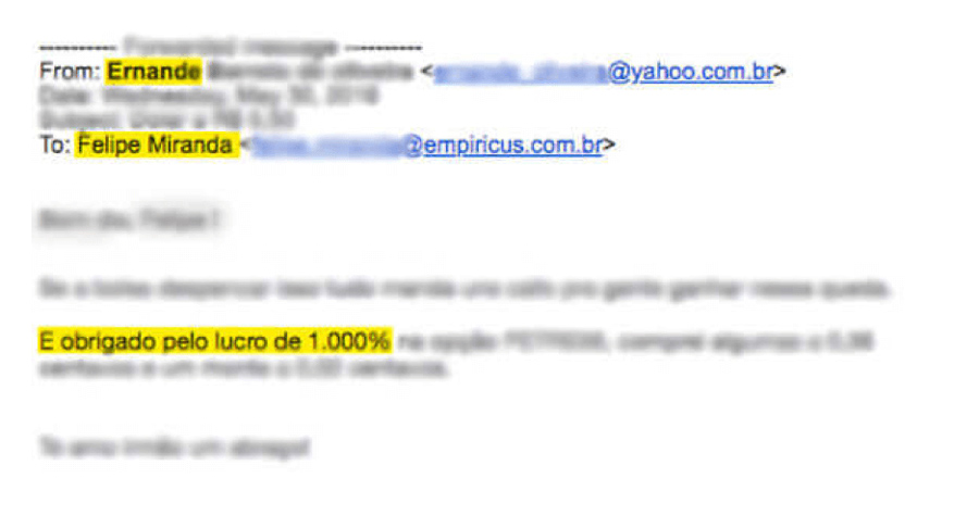 Print de email com depoimento positivo