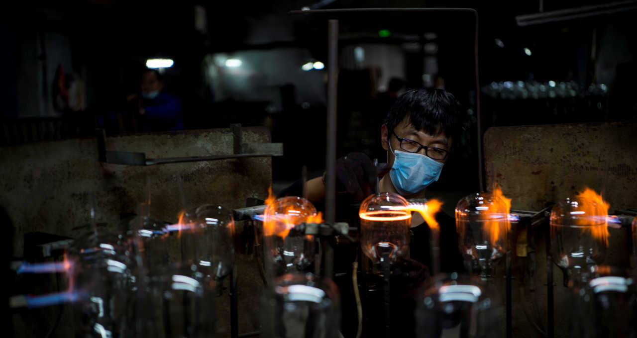 Fábrica de produtos de vidro em Haian, China