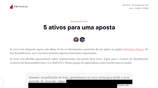 Relatório de analista revela quais são as 5 criptomoedas para buscar R$ 1 milhão. Imagem: Reprodução Empiricus