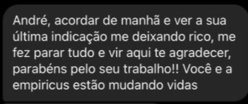 Print da mensagem de agradecimento recebida pelo André Franco