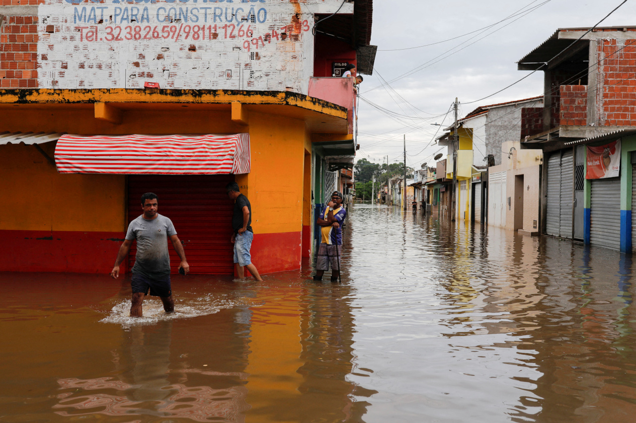Enchente causada por fortes chuvas em Itajuipe, na Bahia.