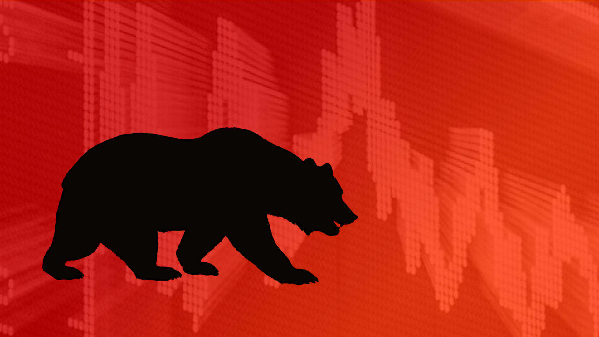 Ilustração de um urso, com gráficos vermelhos atrás, indicando a queda do Ibovespa.