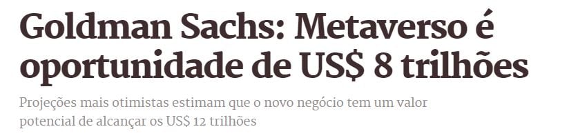 goldman sachs potencial trilionário metaverso