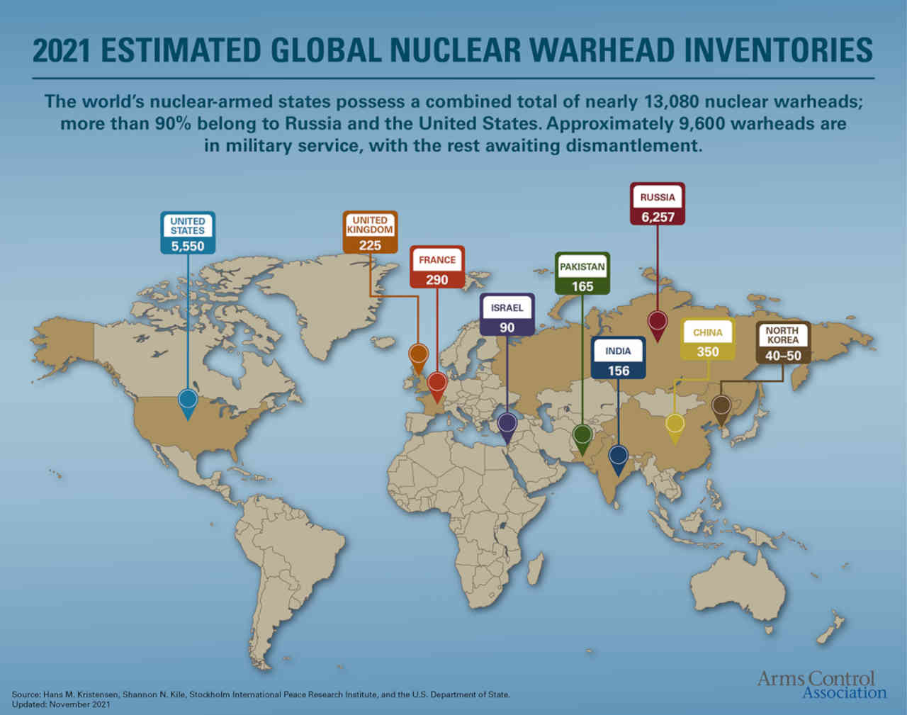 Mapa das armas nucleares em todo o mundo