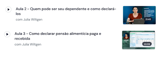 Aulas do curso de imposto de renda