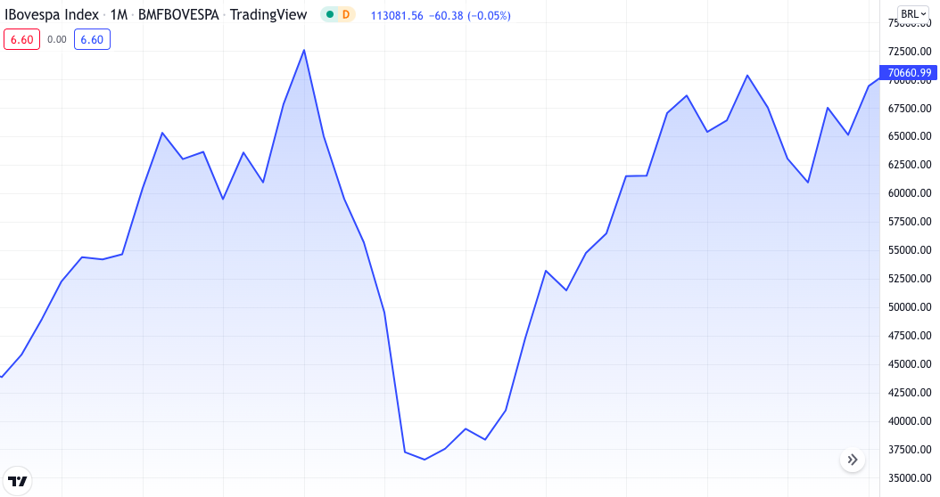 Gráfico mostrando queda do Ibovespa durante a crise de 2008.