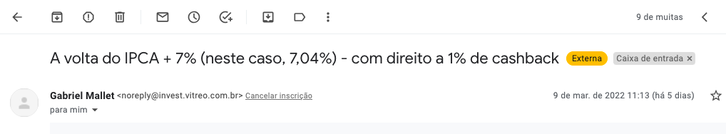 print mostrando recomendação de título com taxa ipca + 7,04%