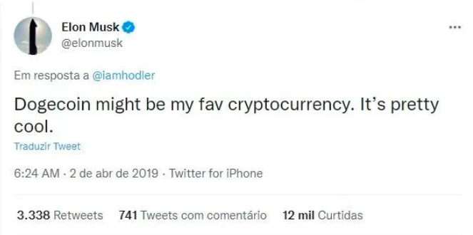 tweet de elon musk sobre dogecoin em 2019