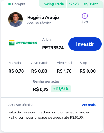 Print mostrando valorização de 117% com opções da Petrobras