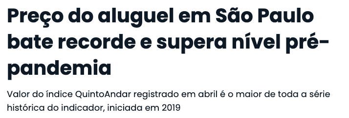 Imóveis: Preço de aluguel em São Paulo bate recorde e supera nível pré-pandemia