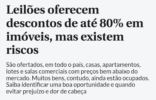 Manchete Leilão de Imóveis