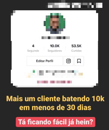 Imagem mostra resultado de 10 mil seguidores em 30 dias usando a Fórmula Viral