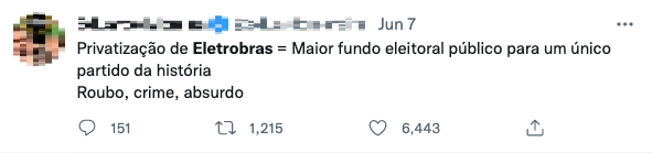 Privatização da Eletrobras = Maior fundo eleitoral público para um único partido da história. Roubo, crime, absurdo