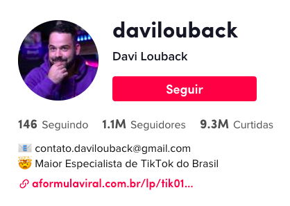 TikTok do Davi Louback com 1,1 milhão de seguidores