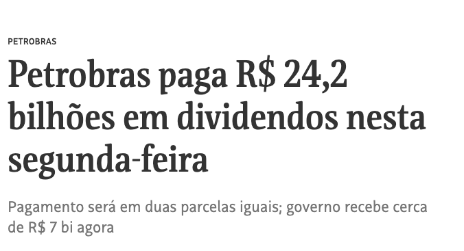 Petrobras paga R$ 24,2 bilhões em dividendos nesta segunda-feira