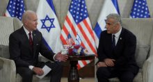 Presidente dos EUA, Joe Biden, e primeiro-ministro de Israel, Yair Lapid, durante encontro bilateral em Jerusalém