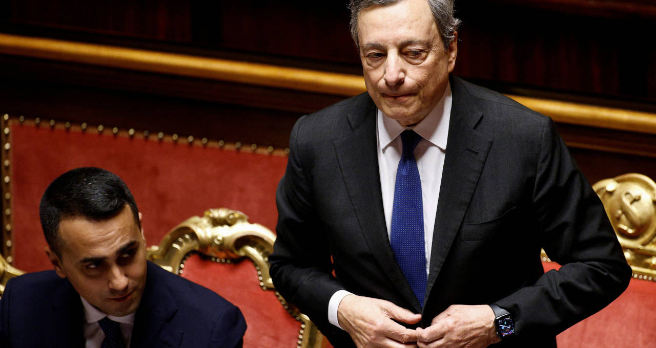 Primeiro-ministro da Itália, Mario Draghi, durante discurso no Senado italiano em Roma