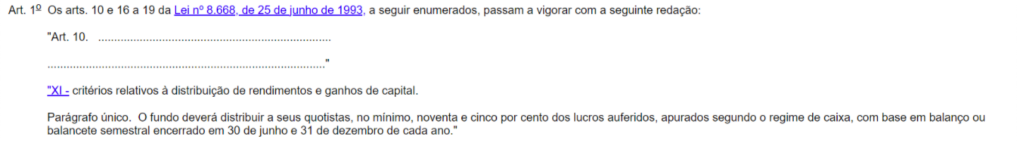 Trecho da lei dos fundos imobiliários de 1999