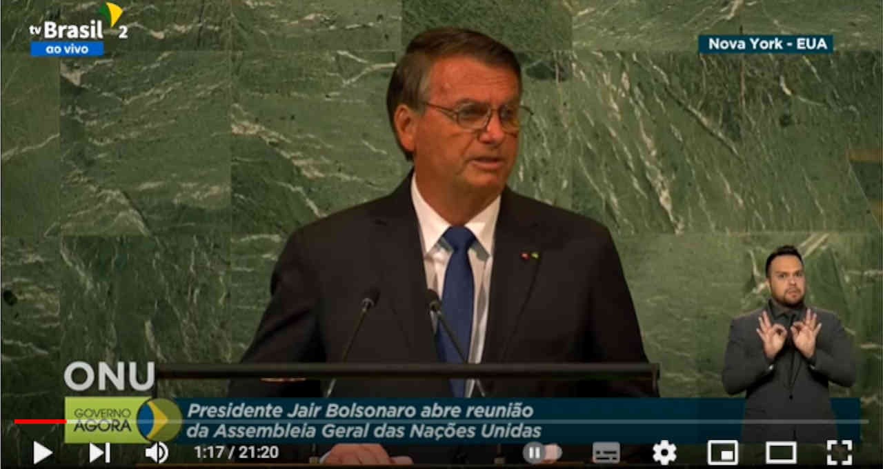 Jair Bolsonaro na abertura da 77ª Assembleia Geral da ONU