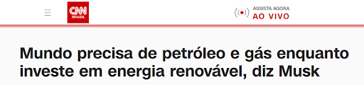 Mundo precisa de petróleo e gás enquanto investe em energia renovável, diz Musk