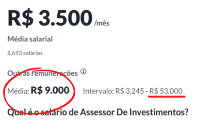 Print mostrando remuneração média de R$ 9.000