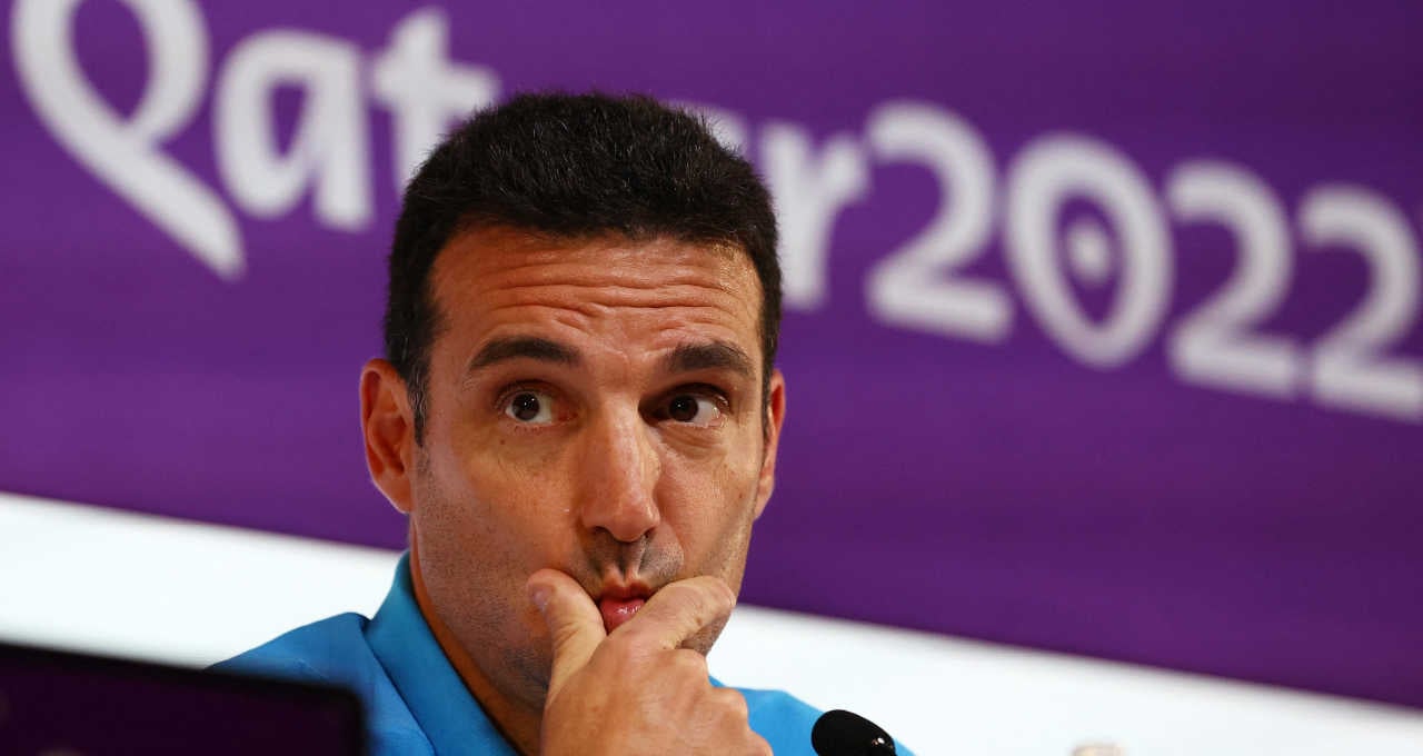 Técnico da seleção da Argentina, Lionel Scaloni, durante entrevista coletiva em Doha