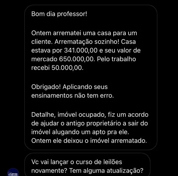 Print de depoimento de adepto da nova profissão que recebeu R$ 50 mil