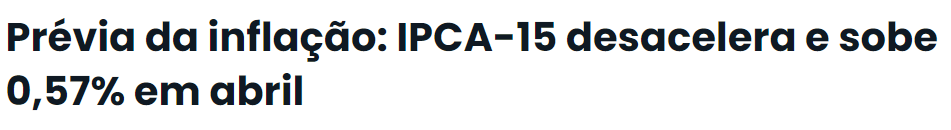 Prévia da inflação: IPCA-15 desacelera e sobe 0,57% em abril